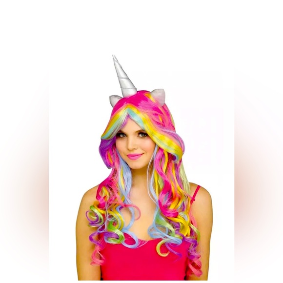 Unicorn Wig Horns Ears Adult Womens Teens Party Fancy Dress Pink Blue Yellow - Picture 1 of 5